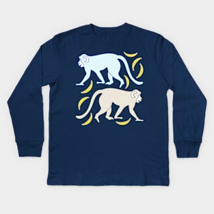 GO BANANAS! Cute Jungle Chimpanzee Monkeys with Bananas- UnBlink Studio by Jackie Tahara Kids Long Sleeve T-Shirt